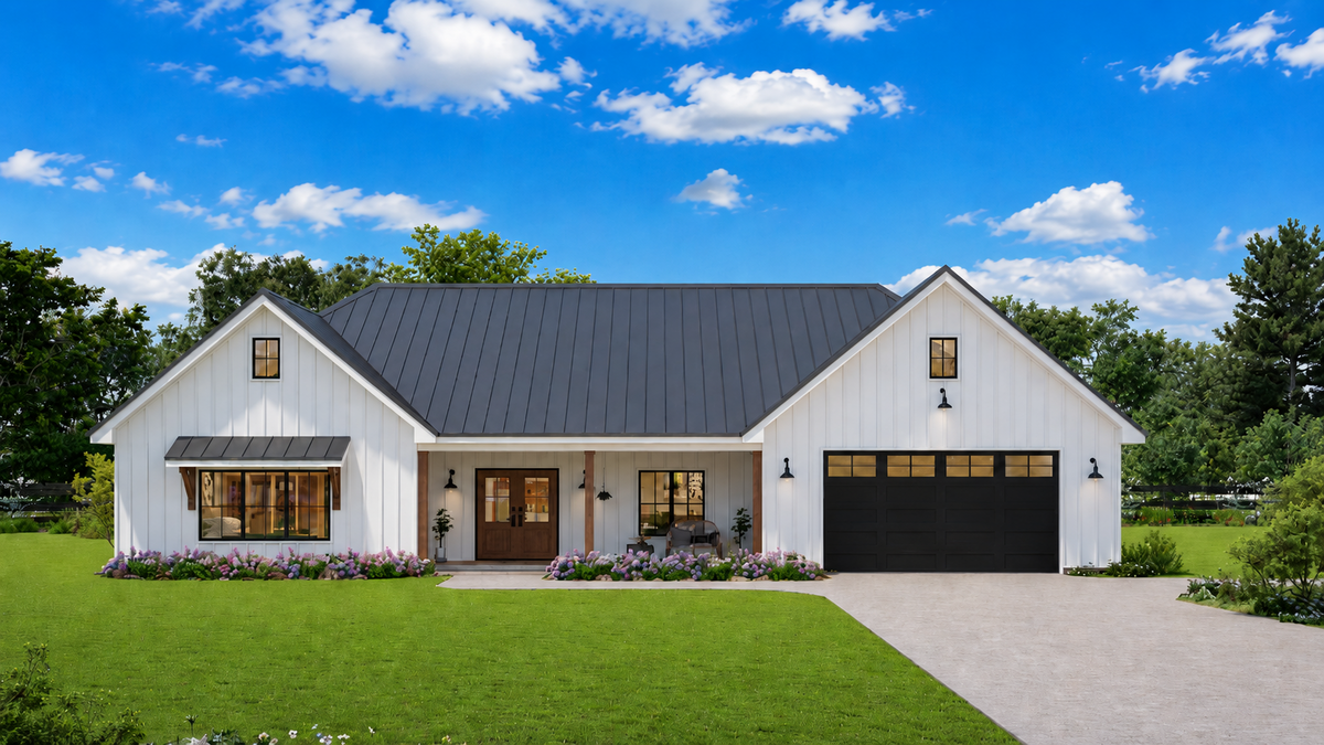 Modern Farmhouse BF1634-G barndominium house plan – 1634 sq ft, 2 bed, 2.5 bath