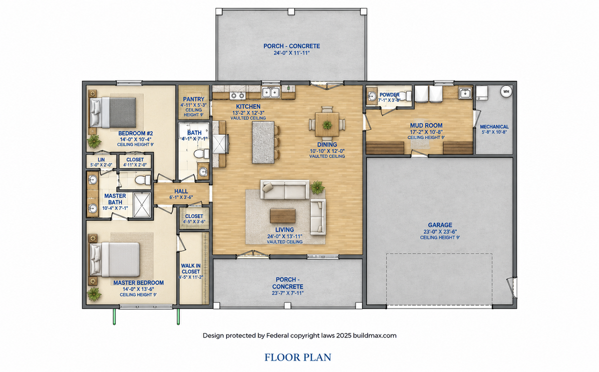 Modern Farmhouse BF1634-G barndominium house plan – 1634 sq ft, 2 bed, 2.5 bath