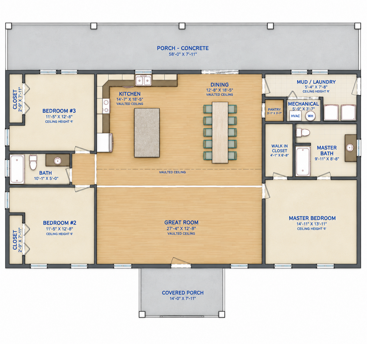 Barndominium Plan B1855 barndominium house plan – 1855 sq ft, 3 bed, 2.0 bath