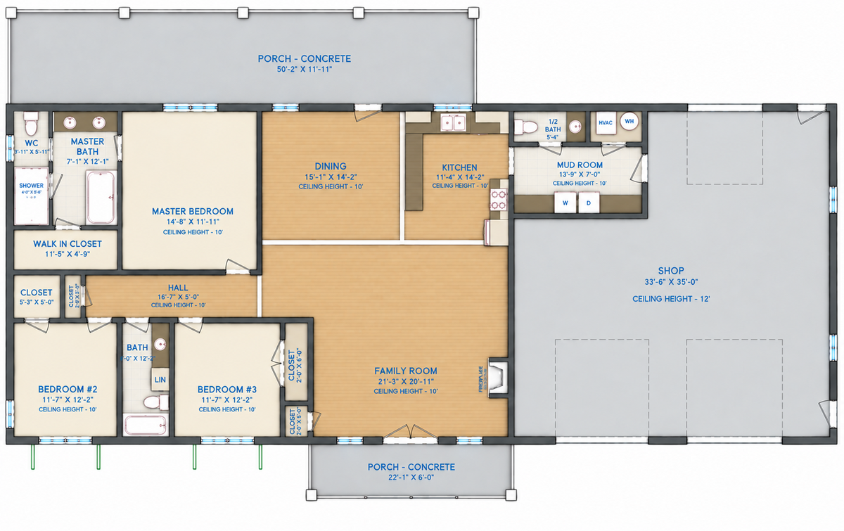 Barndominium Plan B1945 barndominium house plan – 2104 sq ft, 3 bed, 2.5 bath