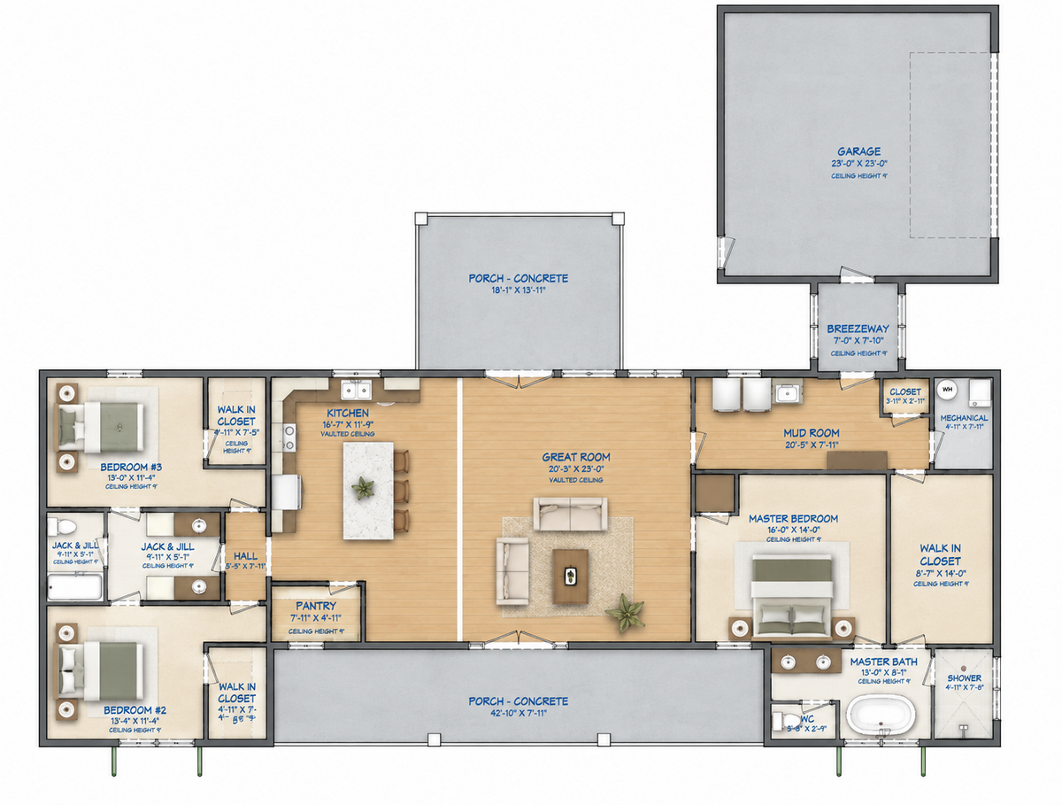 Modern Farmhouse BF2312 barndominium house plan – 2312 sq ft, 3 bed, 2.0 bath