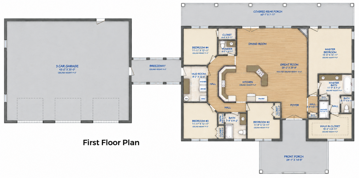 Barndominium Plan B2334-G-B barndominium house plan – 2334 sq ft, 4 bed, 2.5 bath