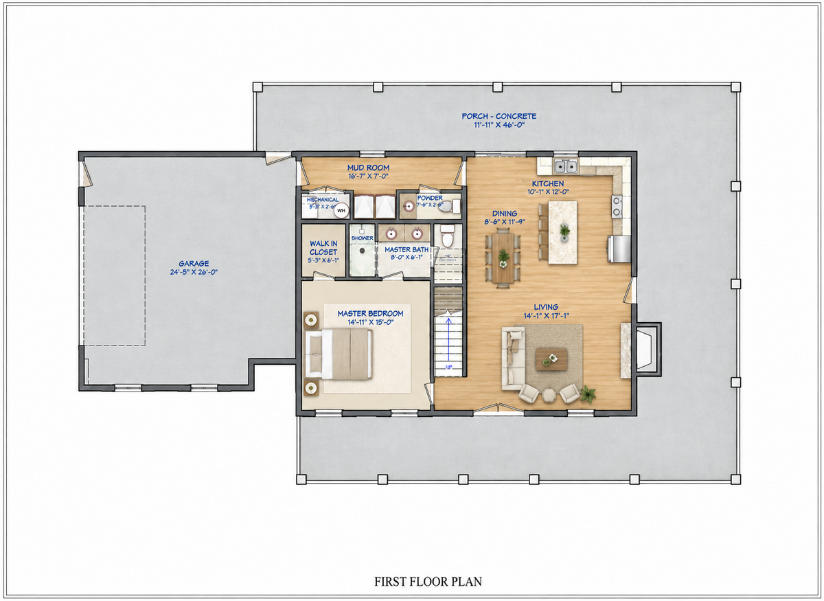 Modern Farmhouse BF2340-G barndominium house plan – 2340 sq ft, 5 bed, 3.5 bath