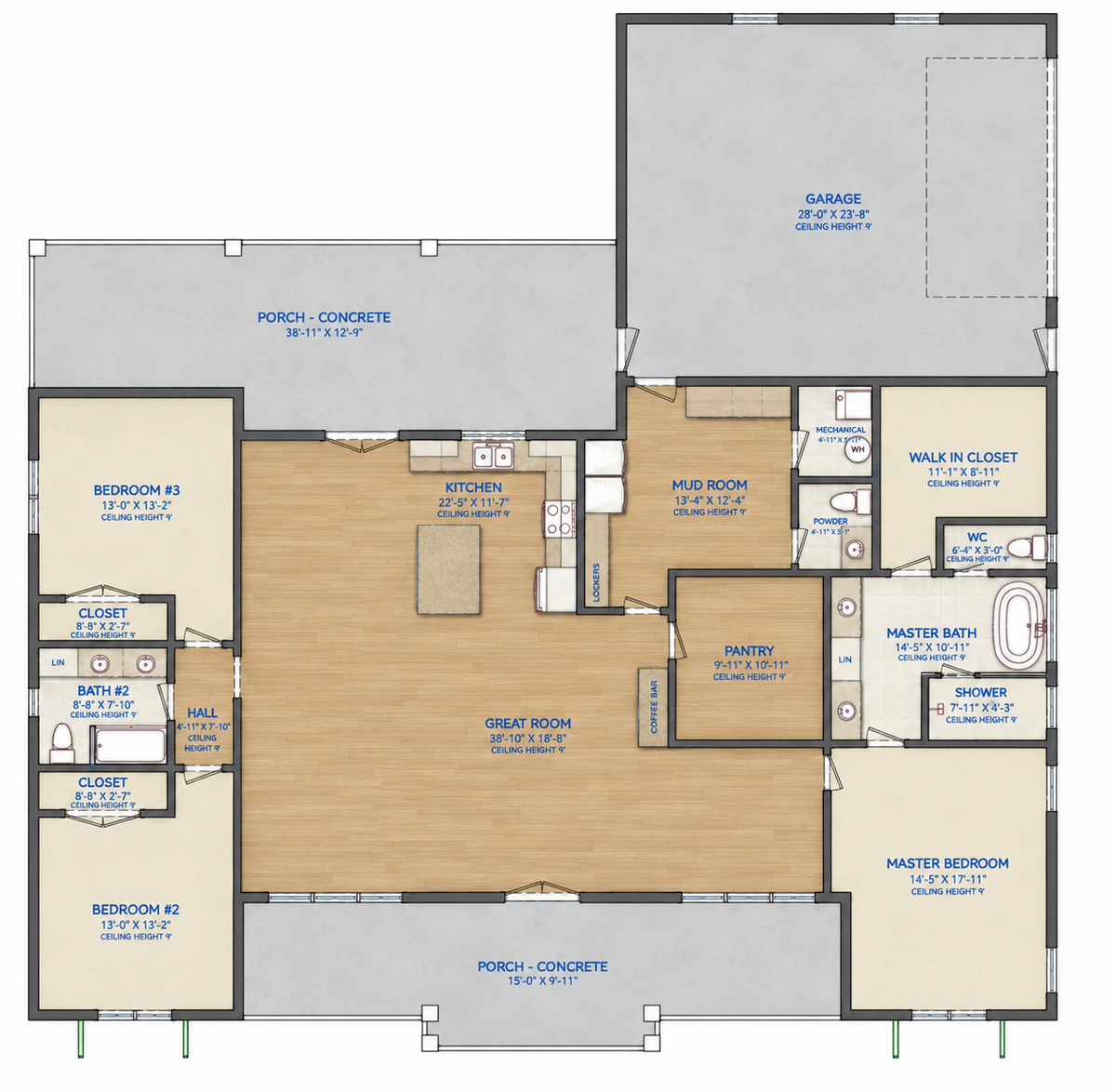 Modern Farmhouse BF2491-G barndominium house plan – 2499 sq ft, 3 bed, 2.5 bath