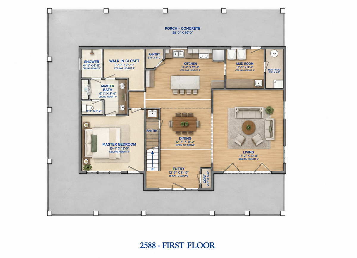 Modern Farmhouse BF2588 barndominium house plan – 2588 sq ft, 4 bed, 2.5 bath