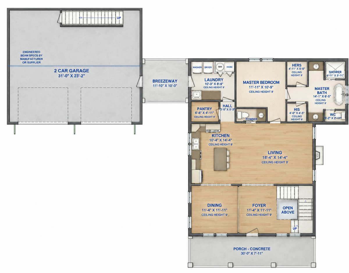 Barndominium Plan B2640 barndominium house plan – 2640 sq ft, 4 bed, 2.5 bath
