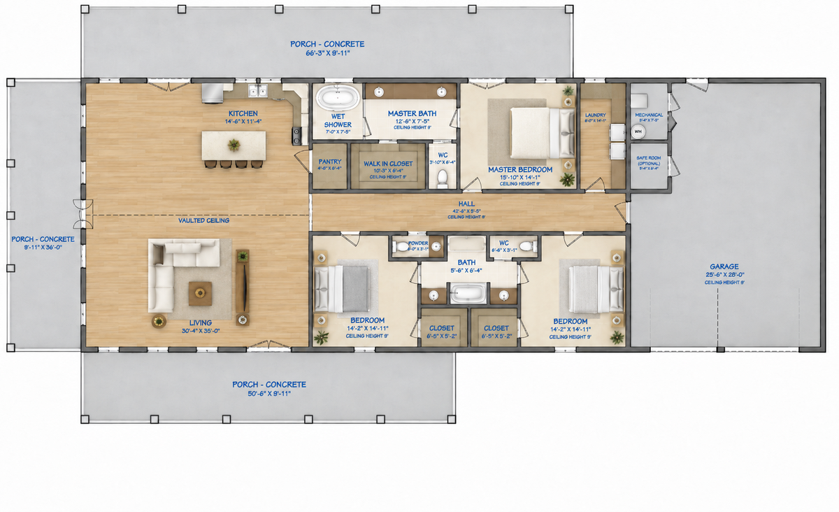 Barndominium Plan B2664-P barndominium house plan – 2745 sq ft, 3 bed, 2.5 bath