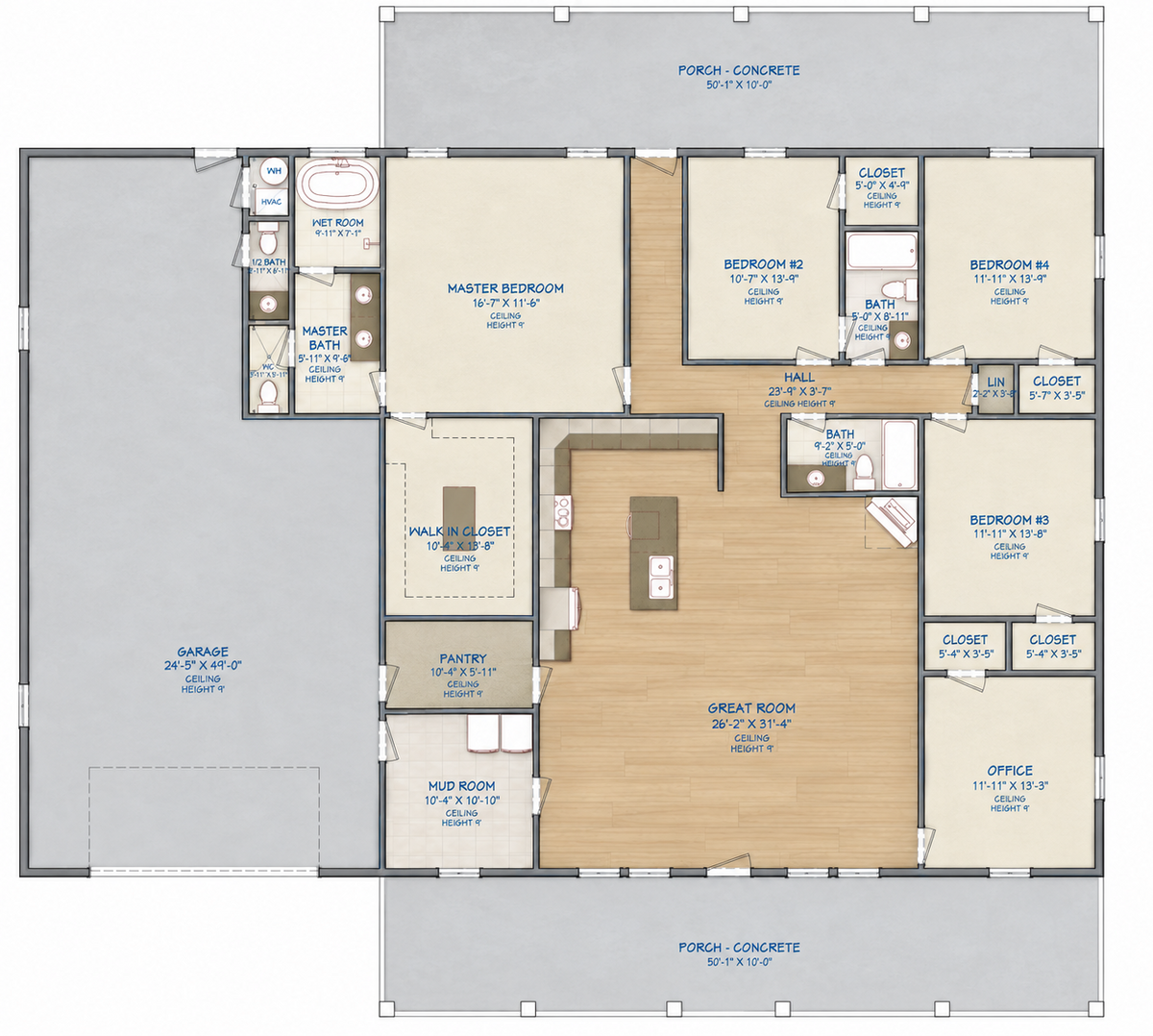 Barndominium Plan B2676 barndominium house plan – 3771 sq ft, 5 bed, 3.5 bath