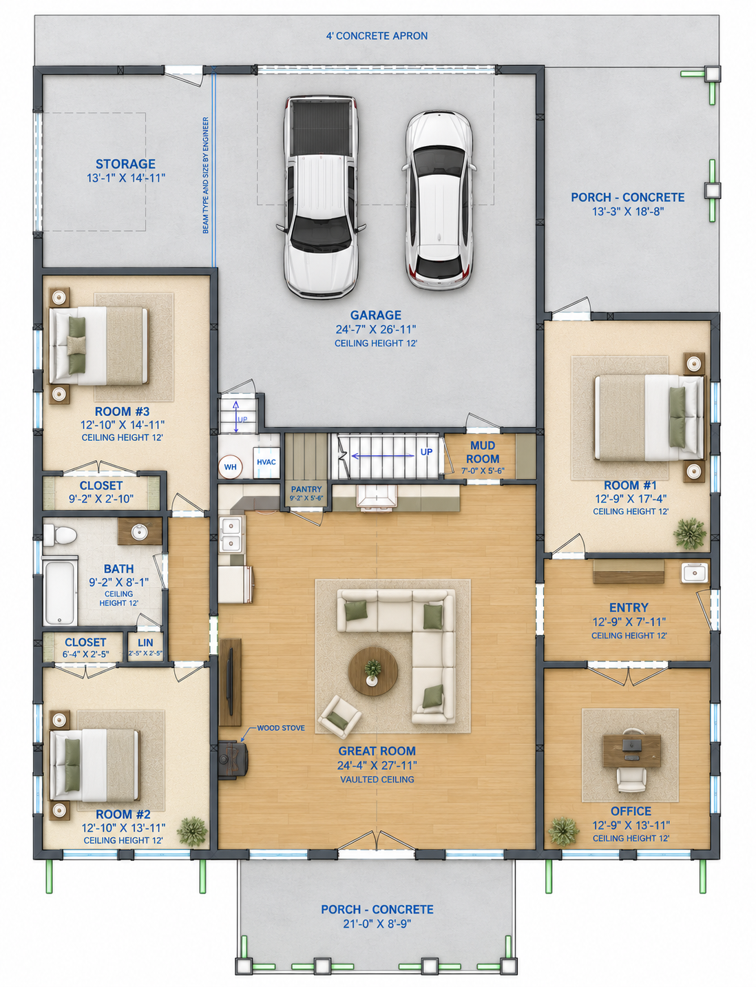 Barndominium Plan B2709 barndominium house plan – 2709 sq ft, 3 bed, 1.0 bath