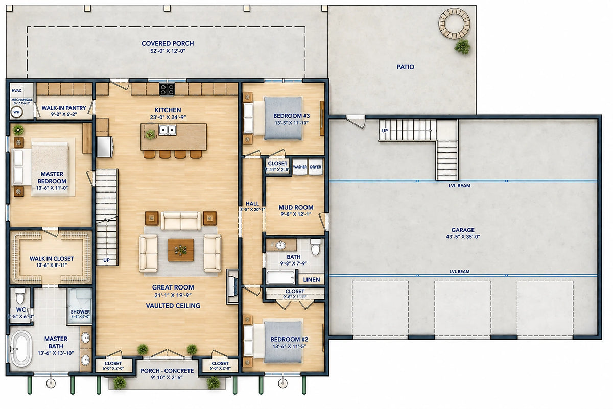 Modern Farmhouse B2900-G barndominium house plan – 2900 sq ft, 4 bed, 3.0 bath