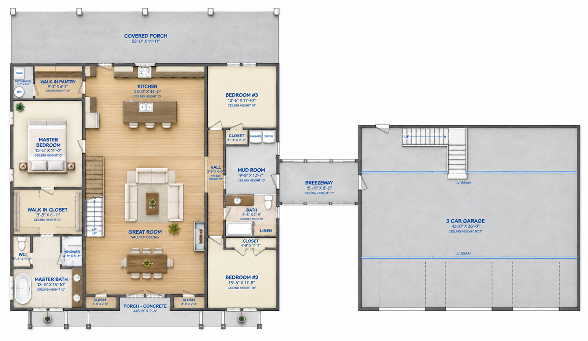 Barndominium Plan B2900 barndominium house plan – 3680 sq ft, 4 bed, 3.0 bath
