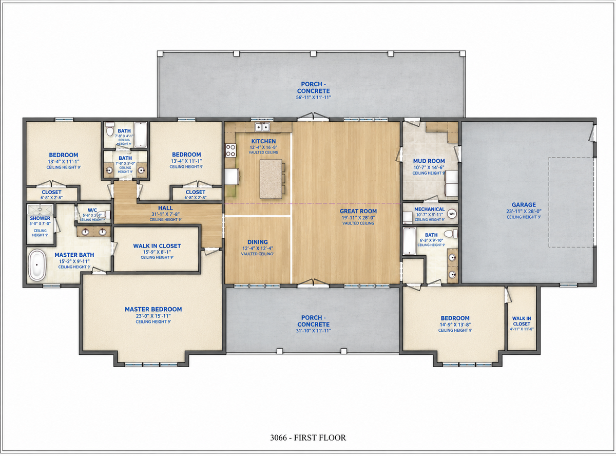 Modern Farmhouse BF3066 barndominium house plan – 3066 sq ft, 4 bed, 3.0 bath