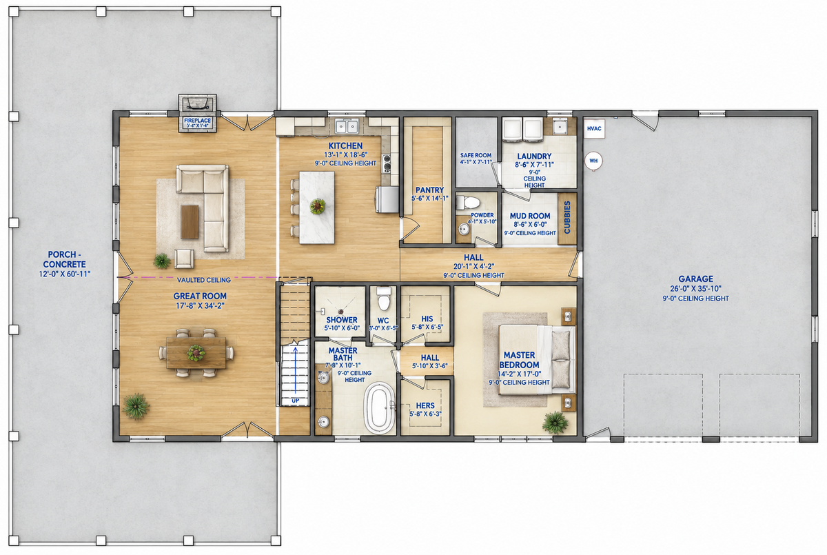 Barndominium Plan B3151-G barndominium house plan – 3141 sq ft, 4 bed, 3.5 bath