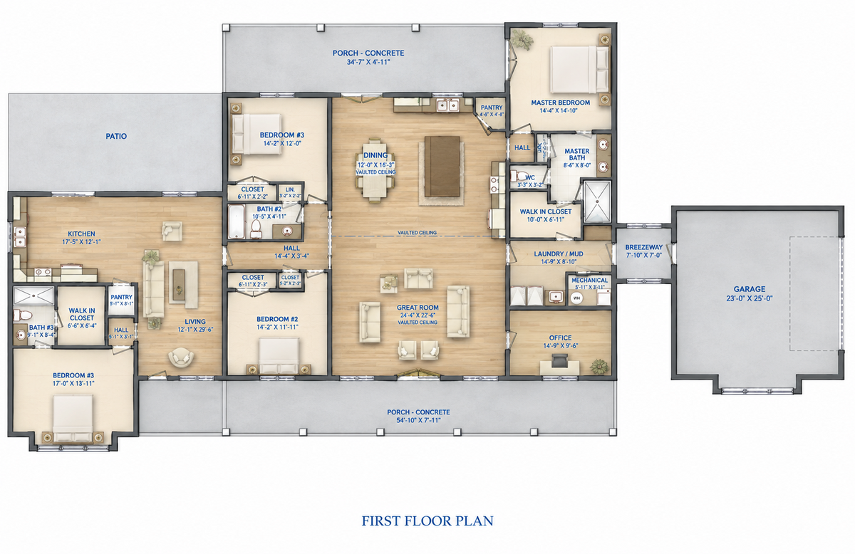 Modern Farmhouse BF3302-G-B barndominium house plan – 3302 sq ft, 4 bed, 3.0 bath