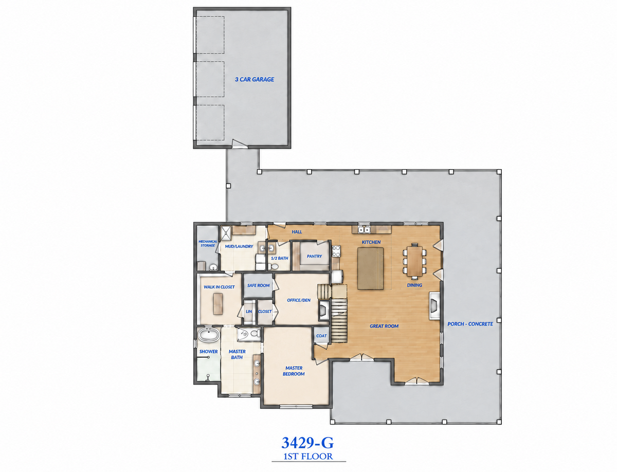 Barndominium Plan B3429-G barndominium house plan – 3971 sq ft, 4 bed, 3.5 bath