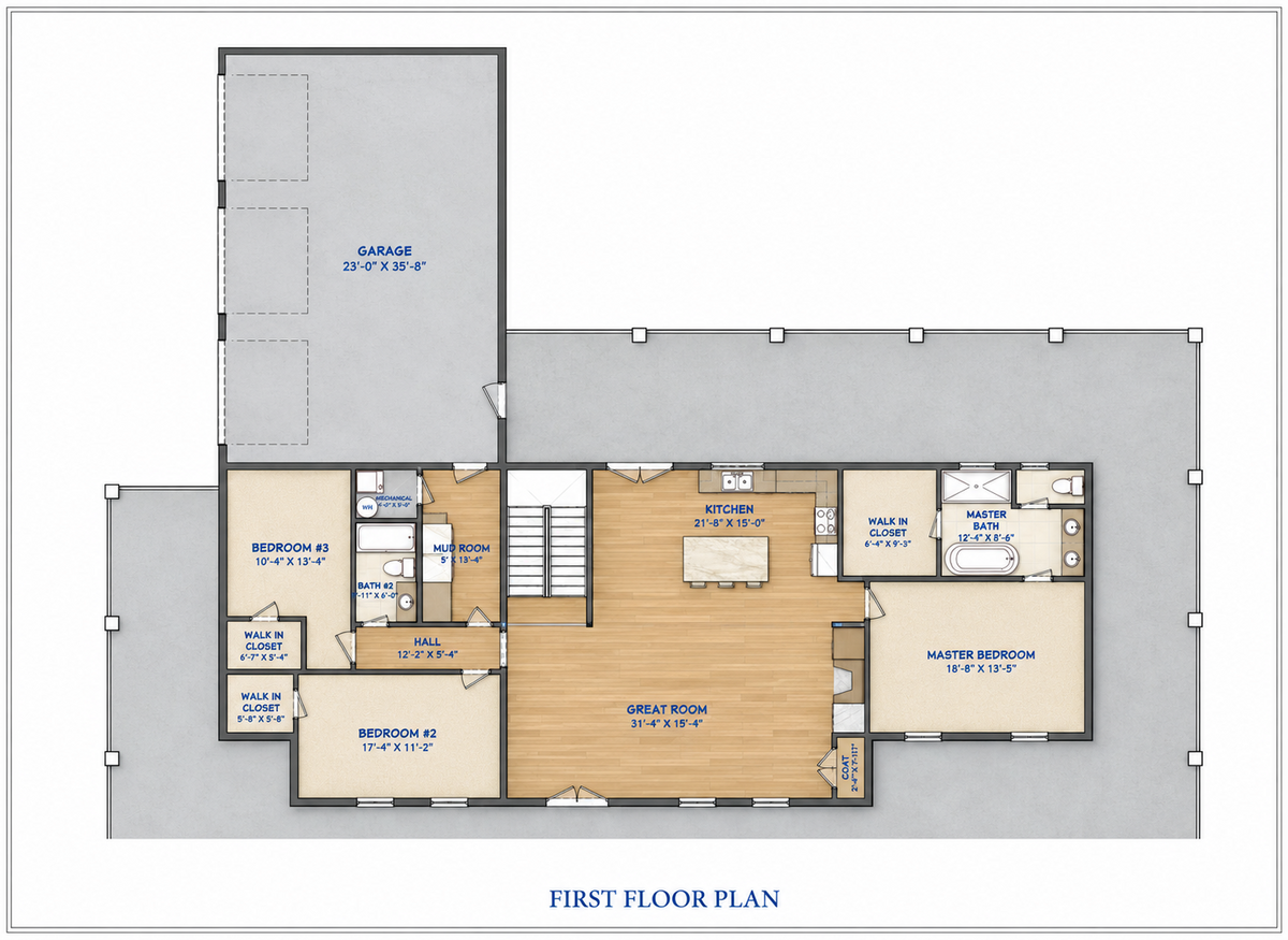 Barndominium Plan B3430 barndominium house plan – 3357 sq ft, 5 bed, 3.0 bath