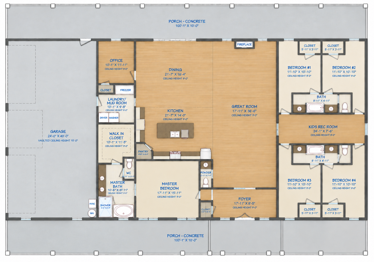 Barndominium Plan B3755 barndominium house plan – 3771 sq ft, 5 bed, 3.5 bath