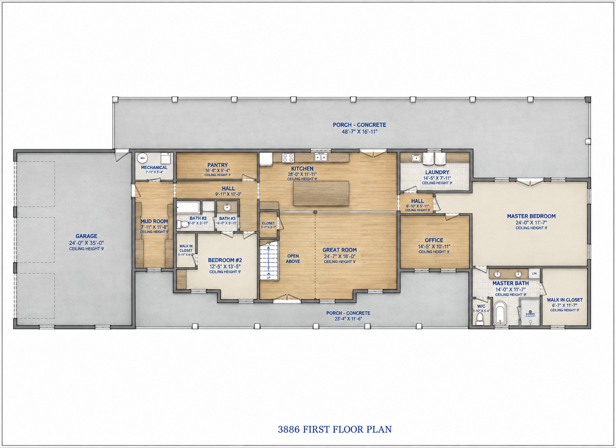 Barndominium Plan B3886 barndominium house plan – 3886 sq ft, 4 bed, 4.0 bath