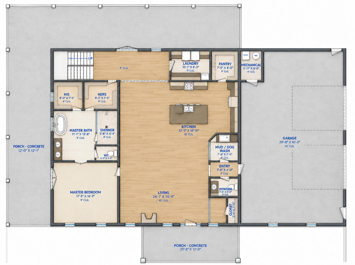 Barndominium Plan B3935 barndominium house plan – 3971 sq ft, 3 bed, 2.5 bath