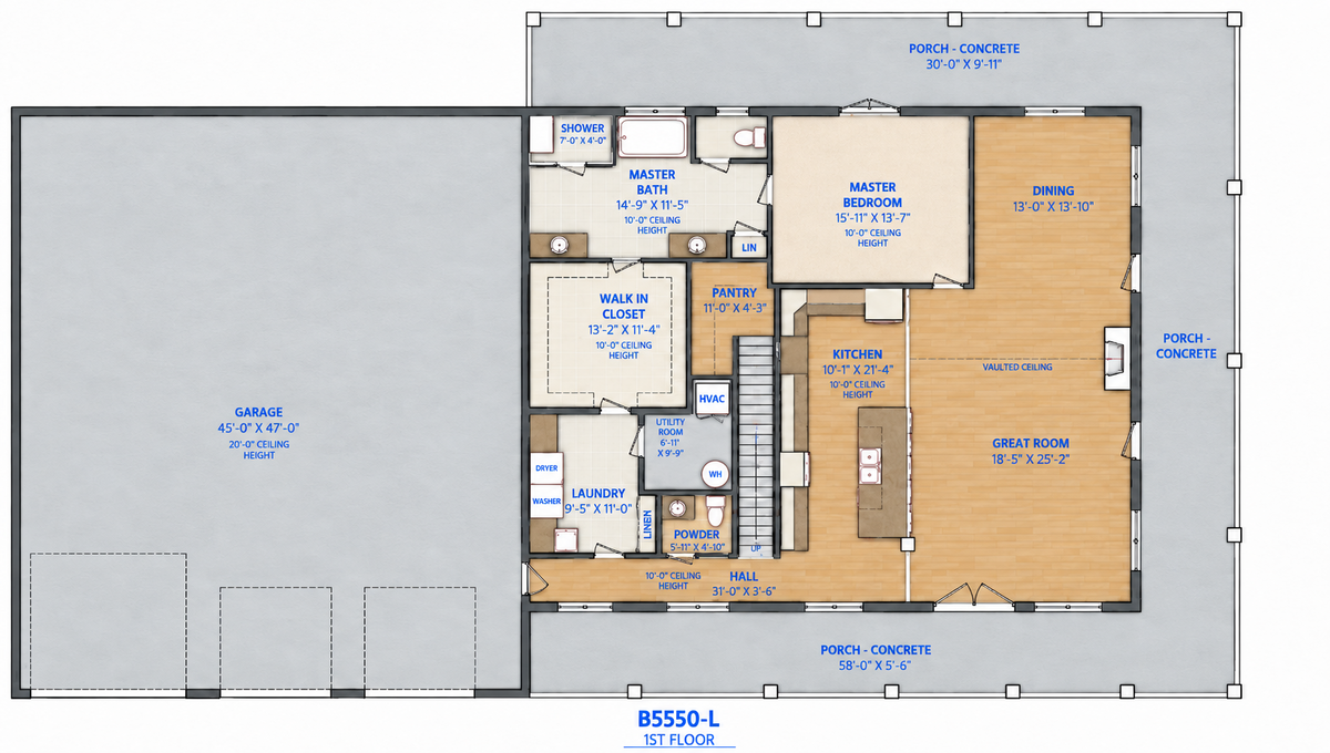Barndominium B5550-L barndominium house plan – 6749 sq ft, 4 bed, 3.5 bath