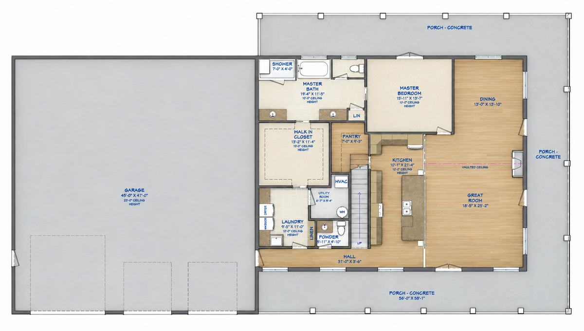 Barndominium Plan B5550 barndominium house plan – 3303 sq ft, 4 bed, 3.5 bath