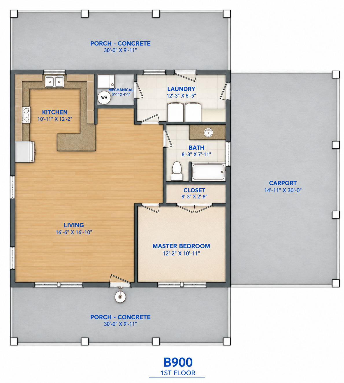 Barndominium Plan B900 barndominium house plan – 900 sq ft, 1 bed, 1.0 bath