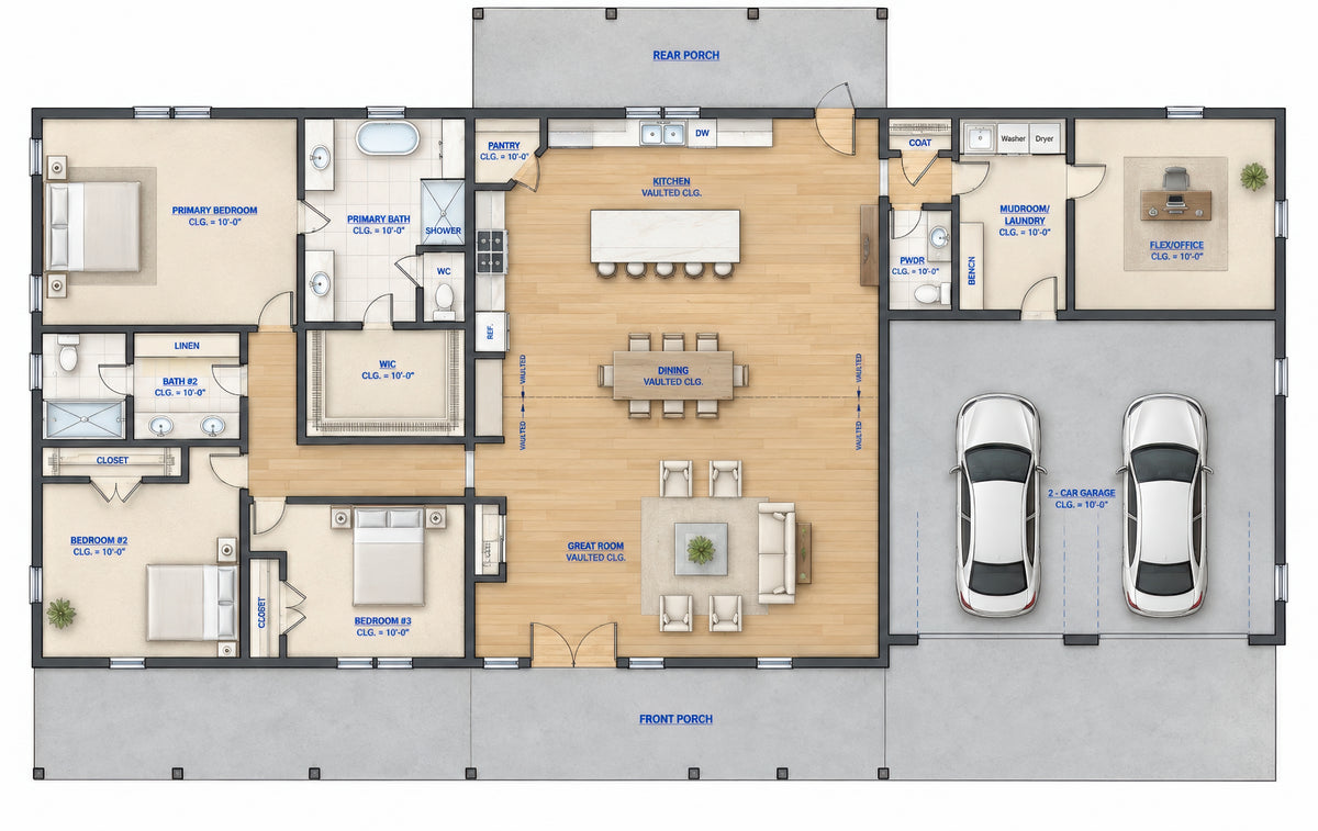 Aspen Ridge Barndominium barndominium house plan, 3 bed, 2.5 bath